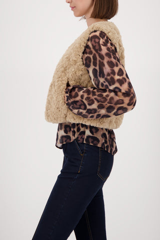 Monari Faux Fur Zipped Gilet Beige - MMJs Fashion