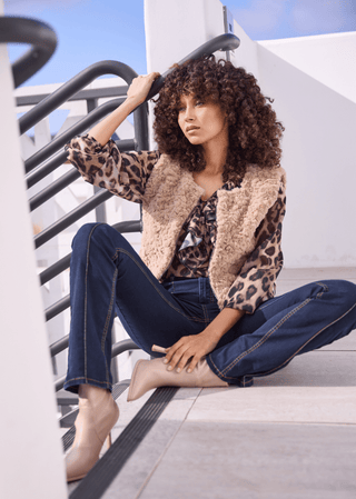 Monari Faux Fur Zipped Gilet Beige - MMJs Fashion