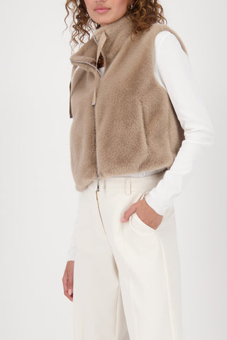 Monari Faux Fur Zipped Gilet Beige - MMJs Fashion