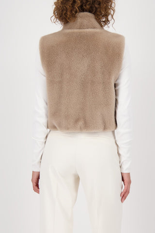Monari Faux Fur Zipped Gilet Beige - MMJs Fashion