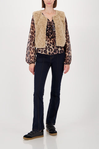 Monari Faux Fur Zipped Gilet Beige - MMJs Fashion
