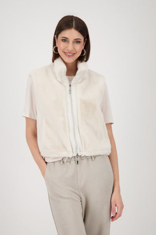 Monari Faux Fur Zipped Gilet Beige - MMJs Fashion