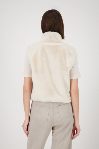 Monari Faux Fur Zipped Gilet Beige - MMJs Fashion