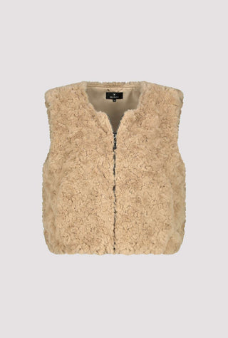 Monari Faux Fur Zipped Gilet Beige - MMJs Fashion