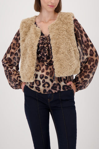 Monari Faux Fur Zipped Gilet Beige - MMJs Fashion