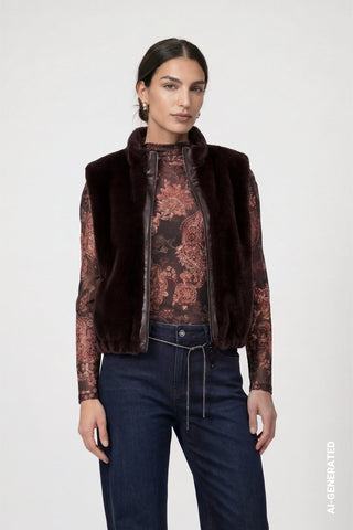Monari Faux Fur Zipped Gilet Dark Brown - MMJs Fashion