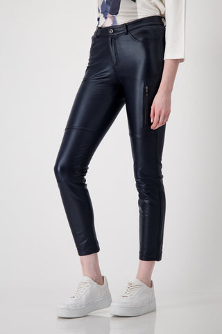 Monari Faux Leather Skinny Trousers Dark Blue - MMJs Fashion