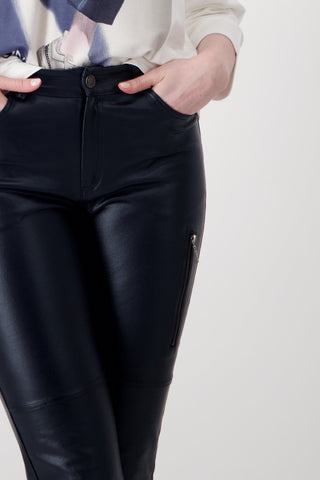 Monari Faux Leather Skinny Trousers Dark Blue - MMJs Fashion