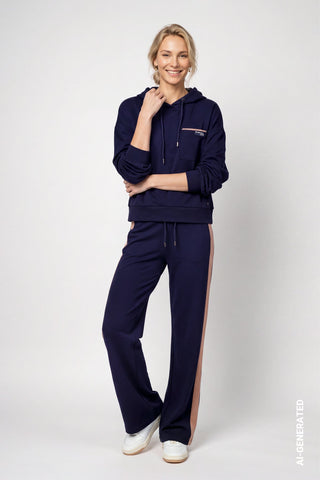 Monari Flared Drawstring Trousers Dark Blue - MMJs Fashion