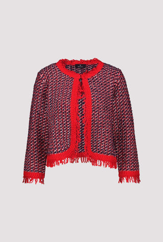 Monari Fringe Tweed Cardigan Red Blue - MMJs Fashion