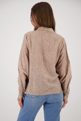 Monari Herringbone and Stud Blouse Beige - MMJs Fashion