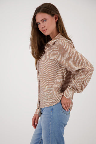 Monari Herringbone and Stud Blouse Beige - MMJs Fashion