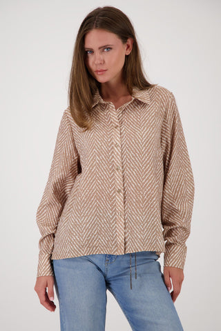 Monari Herringbone and Stud Blouse Beige - MMJs Fashion