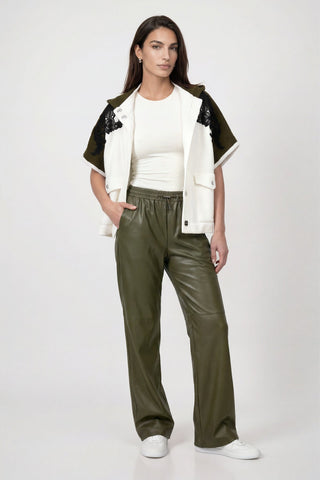 Monari Hooded Cardigan with Lace Ivory Green - MMJs Fashion