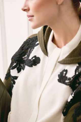 Monari Hooded Cardigan with Lace Ivory Green - MMJs Fashion
