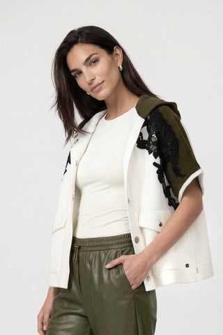 Monari Hooded Cardigan with Lace Ivory Green - MMJs Fashion