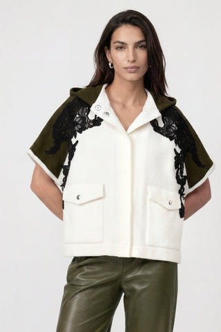 Monari Hooded Cardigan with Lace Ivory Green - MMJs Fashion
