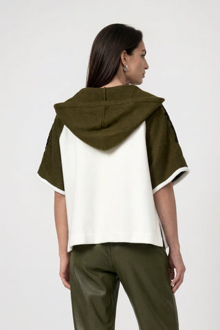Monari Hooded Cardigan with Lace Ivory Green - MMJs Fashion