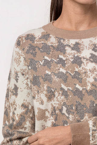 Monari Houndstooth Jacquard Jumper Beige Grey - MMJs Fashion