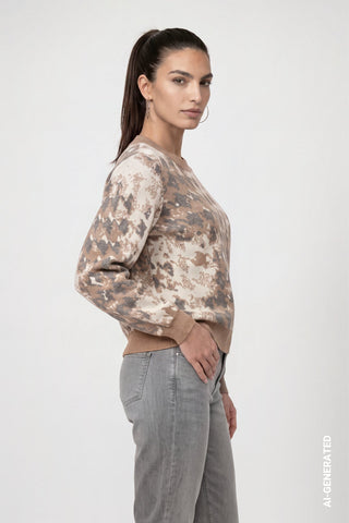 Monari Houndstooth Jacquard Jumper Beige Grey - MMJs Fashion