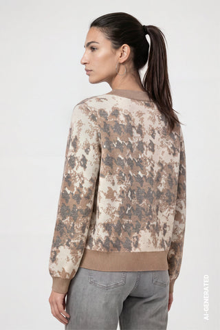 Monari Houndstooth Jacquard Jumper Beige Grey - MMJs Fashion