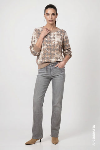 Monari Houndstooth Jacquard Jumper Beige Grey - MMJs Fashion
