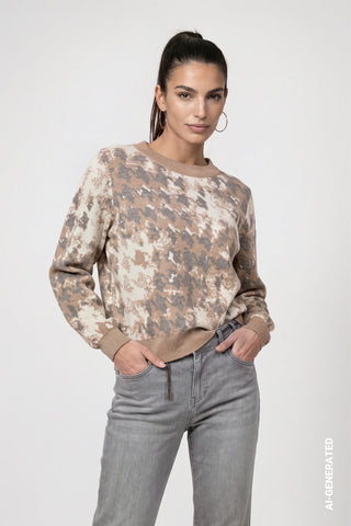 Monari Houndstooth Jacquard Jumper Beige Grey - MMJs Fashion