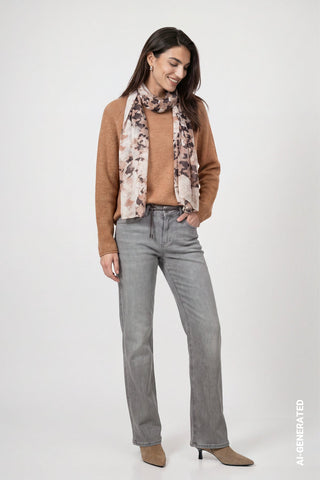 Monari Houndstooth Print Rectangular Scarf Beige Ivory - MMJs Fashion