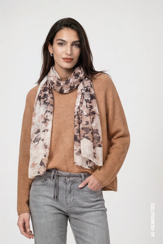 Monari Houndstooth Print Rectangular Scarf Beige Ivory - MMJs Fashion