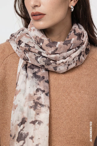 Monari Houndstooth Print Rectangular Scarf Beige Ivory - MMJs Fashion