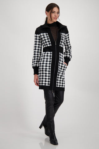 Monari Houndstooth Zipped Cardigan Black Ivory - MMJs Fashion