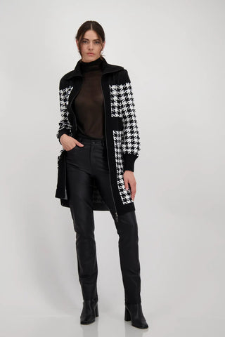 Monari Houndstooth Zipped Cardigan Black Ivory - MMJs Fashion