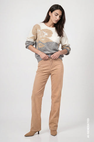 Monari Intarsia Jumper Grey Beige Ivory - MMJs Fashion