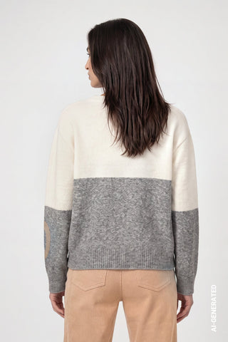 Monari Intarsia Jumper Grey Beige Ivory - MMJs Fashion
