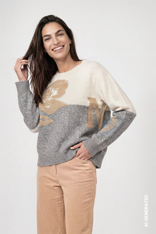 Monari Intarsia Jumper Grey Beige Ivory - MMJs Fashion