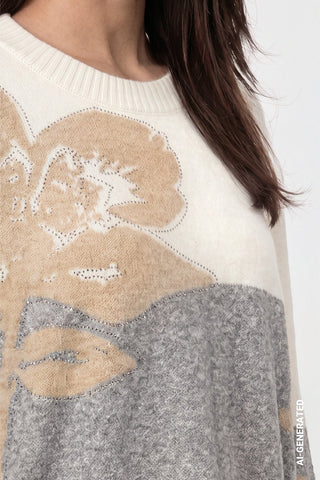 Monari Intarsia Jumper Grey Beige Ivory - MMJs Fashion