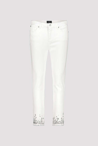 Monari Ivory Slim Fit Jeans with Rhinestone Hem - MMJs Fashion