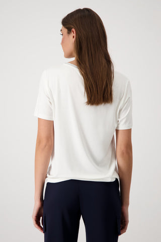 Monari Jersey Viscose Top with Pocket Ivory - MMJs Fashion