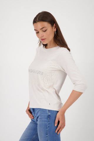 Monari Lace and Script Top Beige - MMJs Fashion