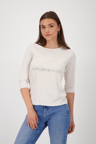 Monari Lace and Script Top Beige - MMJs Fashion