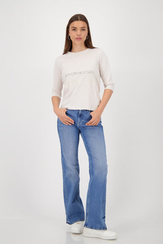 Monari Lace and Script Top Beige - MMJs Fashion