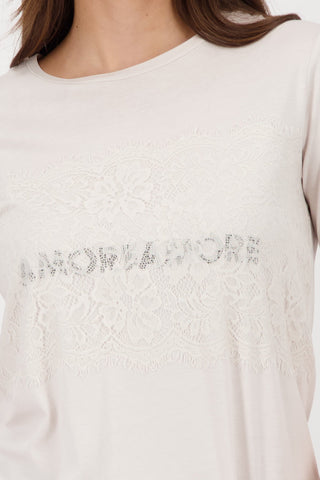 Monari Lace and Script Top Beige - MMJs Fashion