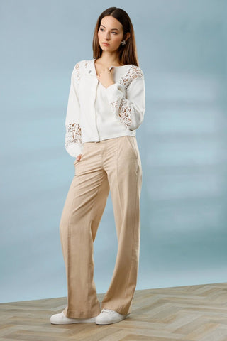 Monari Lace Insert Cardigan Ivory - MMJs Fashion