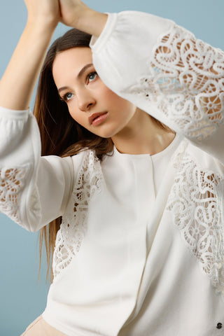 Monari Lace Insert Cardigan Ivory - MMJs Fashion