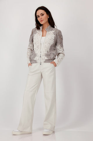 Monari Lace Zip Front Cardigan Beige Ivory - MMJs Fashion
