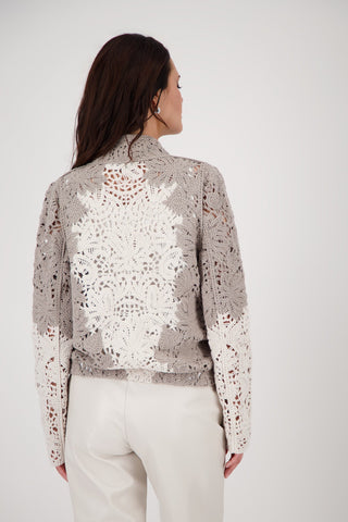 Monari Lace Zip Front Cardigan Beige Ivory - MMJs Fashion