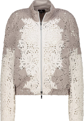 Monari Lace Zip Front Cardigan Beige Ivory - MMJs Fashion