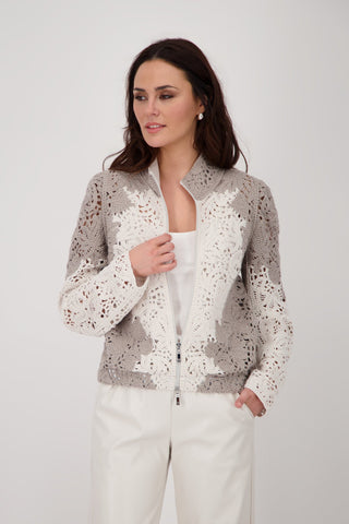 Monari Lace Zip Front Cardigan Beige Ivory - MMJs Fashion
