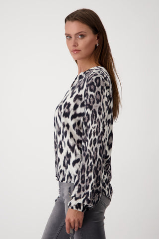 Monari Leopard Print Blouse Black Grey - MMJs Fashion