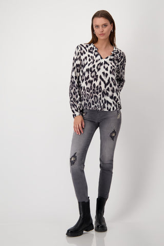 Monari Leopard Print Blouse Black Grey - MMJs Fashion